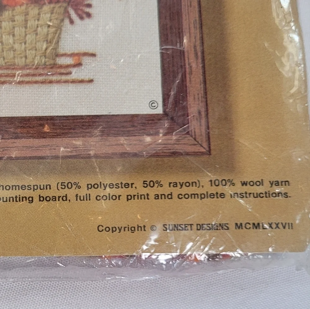Vintage 1977 Jiffy Stitchery Kit Petite Floral Basket Sunset Designs NIP